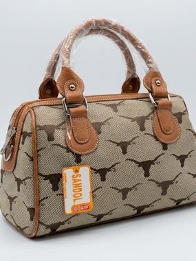 Sandol Texas Longhorns Velvet Satchel Handbag Brown Beige NCAA New